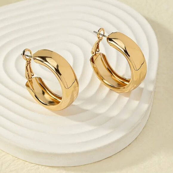14K Gold Womens Small Chunky Hoop Earrings Ladies 14 Karat Silver Hoops Jewelry